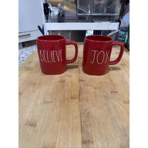 2 Christmas Mugs Rae Dunn Collection Joy Believe RED Set Of 2 New With Tags *